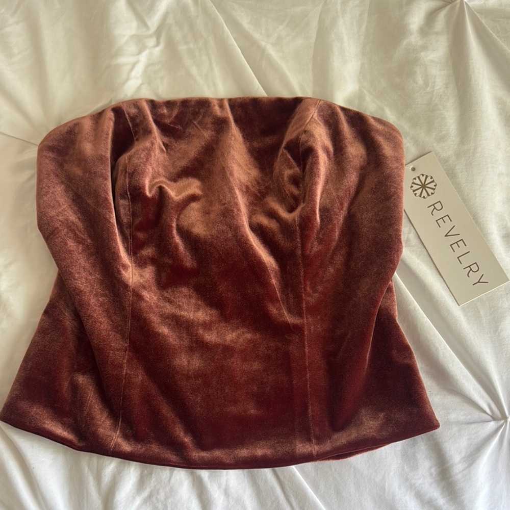 Revelry Velvet Strapless Top in Rich Copper
